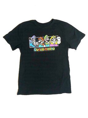 Super Mario Black Graphic Tee Large Nintendo Wario Luigi Mario Yoshi Shirt Retro